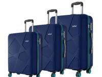 Safari Polypropylene Spinner Pentagon Pro 8 Wheels Set Of 3 (Cabin + Medium + Large) Trolley Bags, Hard Case, 360º Wheeling Luggage, Suitcase For Travel, Navy, 55, 65, 75 cm