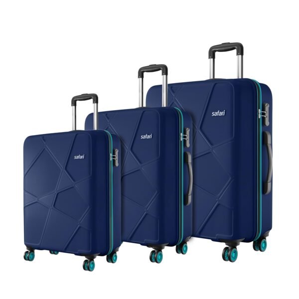 Safari Polypropylene Spinner Pentagon Pro 8 Wheels Set Of 3 (Cabin + Medium + Large) Trolley Bags, Hard Case, 360º Wheeling Luggage, Suitcase For Travel, Navy, 55, 65, 75 cm