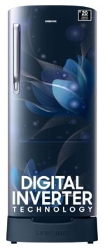 Samsung 183 L, 3 Star, Digital Inverter, Direct-Cool Single Door Refrigerator (RR20C1823U8/HL, Blooming Saffron Blue, Base Stand Drawer)