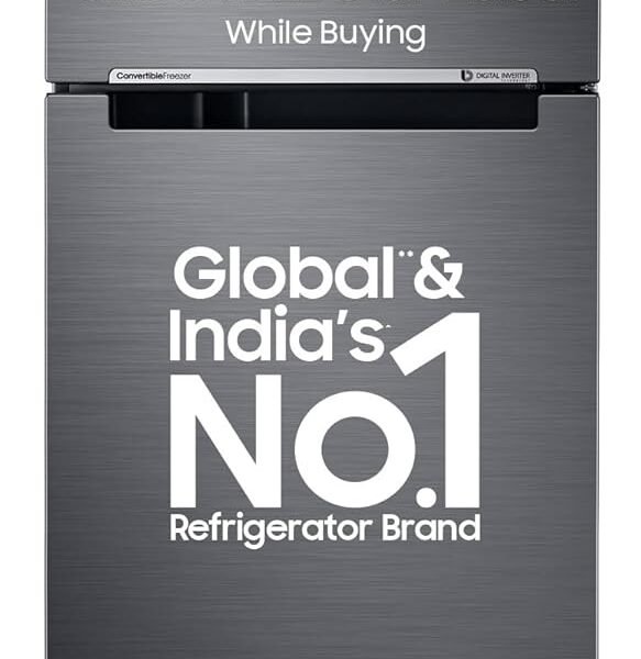 Samsung 236 L, 3 Star, Convertible, Digital Inverter with Display Frost Free Double Door Refrigerator (RT28C3733B1/HL, Black Matte/Black DOI)