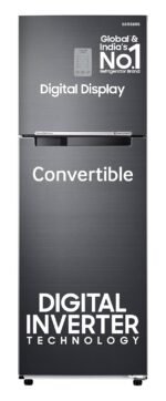 Samsung 256 L, 3 Star, Convertible, Digital Inverter with Display Frost Free Double Door Refrigerator (RT30C3733BX/HL, Luxe Black)