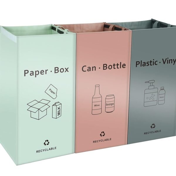 Separate Recycling Bin for Kitchen Home - Indoor Recycle Bins (Pink, Green, Gray) Waste Trash Sorting Bins, Reusable Waterproof Affordable Recycle Bags, Pack of 3 Bags