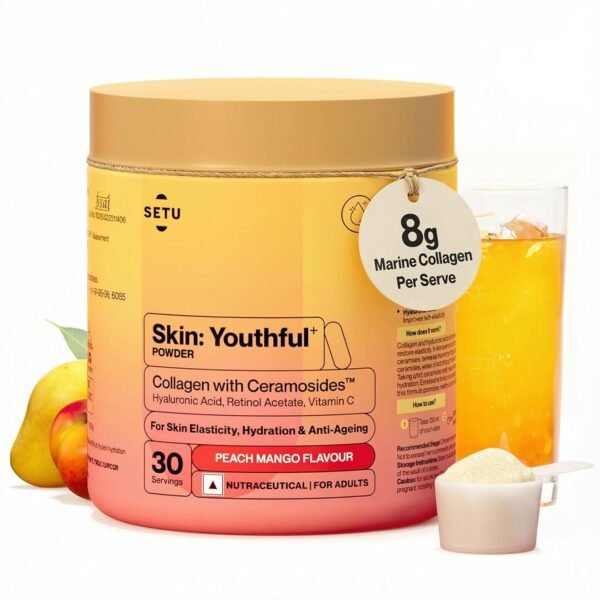 Setu Skin: Youthful with 8g Marine Collagen + Ceramosides™ for 4X Faster Hydration | Supplement to Reduce Wrinkles, Fine Lines & Support Healthy Skin | Collagen Powder For Women & Men | (30 Servings)