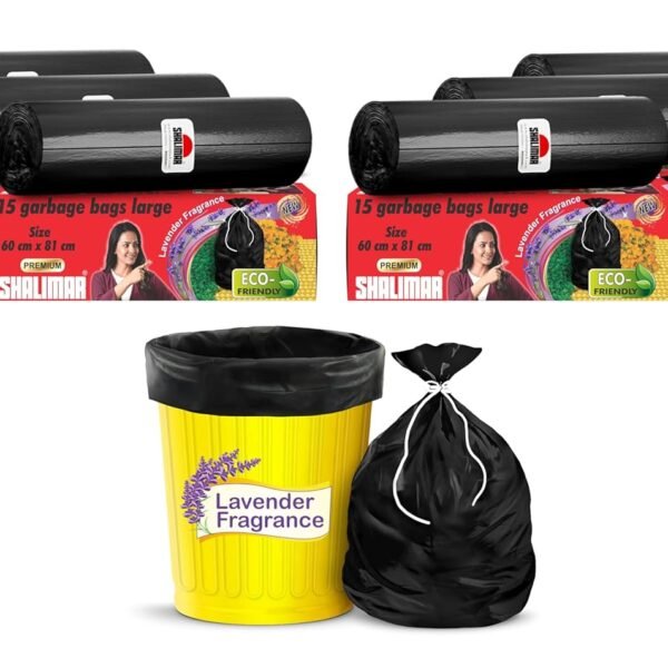 Shalimar Premium (Lavender Fragrance) Scented Garbage Bags | Large 24 X 32 Inches | 90 Bags (15 Bags X 6 Rolls) | Dustbin Bag/Trash Bag | (Black) - Perforated Box for Easy Dispensing