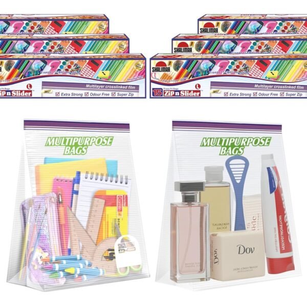 Shalimar Zip 'N' Slider (Press Fit) Bags | Large 30.5 cm X 35.5 cm | Pack of 90 Bags | Ziplock/Multi-Purpose Storage Bag | Reusable & Reclosable with Double Lock | Color - Natural