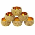 Shalinindia Decorations Christmas Ornaments Beaded Napkin Rings (Golden), Set of 6