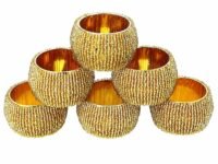 Shalinindia Decorations Christmas Ornaments Beaded Napkin Rings (Golden), Set of 6