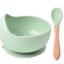 Silicone Baby Feeding Bowl & Wooden Spoon Set, 350 ML Unbreakable Suction Bowl for Toddlers – BPA Free, Non-Toxic, Non-Slip, Dishwasher & Microwave Safe Weaning Set (Green)