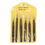 Sky Black Anti-Static ESD Tweezer Set - 6 Pcs, Stainless Steel, Curved & Pointy Tips, For Electronics, Craft, Jewelry & Lab Work