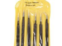 Sky Black Anti-Static ESD Tweezer Set - 6 Pcs, Stainless Steel, Curved & Pointy Tips, For Electronics, Craft, Jewelry & Lab Work