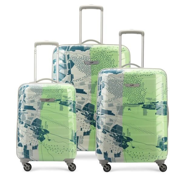 Skybags Trooper Set of 3 (Cabin + Medium+Large) Hard Luggage (55+65+75 cm) | Polypropylene Luggage Trolley with 8 Spinner Wheels|Green|Unisex