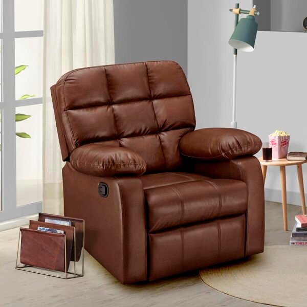 Sleepyhead RX5 - Single Seater Leatherette Manual Recliner with Durable Spring Support | Stylish Upholstery | Snug Fit for Luxurious Comfort (Glossy Sandy Swag) Brown