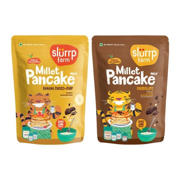 Slurrp Farm Instant Breakfast Millet Pancake Mix, Banana Choco-Chip, Supergrains And Chocolate, Natural And Healthy Food, 100% Vegetarian Eggless Healthy Breakfast for Kids & Adults,150g (Pack Of 2)
