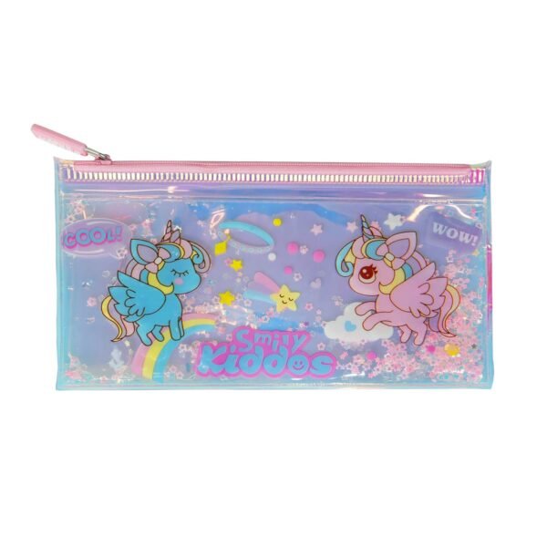 Smily Kiddos Unicorn Pencil Pouch With Drift Glitter Pink Holographic Case for Kids - Large Capacity Oil Glitter Design - Best for Return Gift