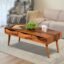 Solid Sheesham Wood Center Coffee Table with 3 Drawers Storage Teapoy Accent Table for Living Room 35x20x16 inch