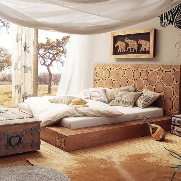 Solid Sheesham Wood Indiana WoodGress Low Height Platform Queen Size Bed Without Storage Double Bed Furniture for Bedroom Home Hotel