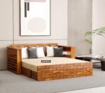 Solid Sheesham Wooden Sofa Cums Bed with Mattresses for Living Room|Rosewood 3-Person Sofa Cums Bed for Bedroom Without Pillow (I-Natural, 3 Seater)