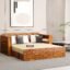 Solid Sheesham Wooden Sofa Cums Bed with Mattresses for Living Room|Rosewood 3-Person Sofa Cums Bed for Bedroom Without Pillow (I-Natural, 3 Seater)