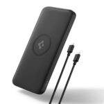 Spigen 2 in1 10000 mAh Wireless Charging Power Bank with USB-A | USB-C 20W Fast Charging, Included Type-C to C Cable, Lithium Polymer - Black