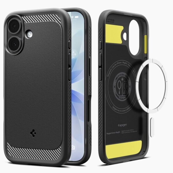 Spigen Rugged Armor MagFit Back Cover Case Compatible with iPhone 17 (TPU + Poly Carbonate | Matte Black)