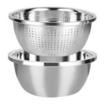Stainless Steel Rice Washing Bowl & Mixing Bowls Heavy Duty Kitchen Strainer, Washer Basin for Rice, Vegetable, Fruits, Pasta Mixing, Food Washing Dishwasher Safe Micro-Perforated Colander