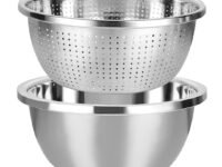 Stainless Steel Rice Washing Bowl & Mixing Bowls Heavy Duty Kitchen Strainer, Washer Basin for Rice, Vegetable, Fruits, Pasta Mixing, Food Washing Dishwasher Safe Micro-Perforated Colander