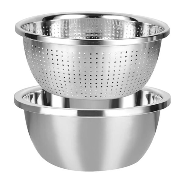 Stainless Steel Rice Washing Bowl & Mixing Bowls Heavy Duty Kitchen Strainer, Washer Basin for Rice, Vegetable, Fruits, Pasta Mixing, Food Washing Dishwasher Safe Micro-Perforated Colander