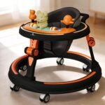 StarAndDaisy Baby Walkers for 9+, 6-18 Month Baby boy & Girl 360A° Walker for Kids for 6-24 Months with 7 Level Height Adjustment, Baby Walker with Switchable Food & Musical Toy Tray -Orange Black