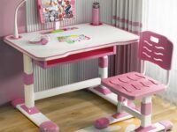 StarAndDaisy Kids Functional Desk and Chair Set, Height Adjustable Children School Study Table with, Bookholder Slot, LED Lamp, Storage for Boys Girls 4-12 Years. (K80-Pink+)