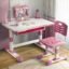 StarAndDaisy Kids Functional Desk and Chair Set, Height Adjustable Children School Study Table with, Bookholder Slot, LED Lamp, Storage for Boys Girls 4-12 Years. (K80-Pink+)