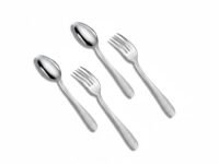 Sterling Silver Dessert Spoon & Fruit Fork Set of 4 (2 Dessert Spoons + 2 Fruit Forks), Stainless Steel Cutlery Set, Sterling Silver Flatware, Dishwasher Safe, Modern Elegant Design