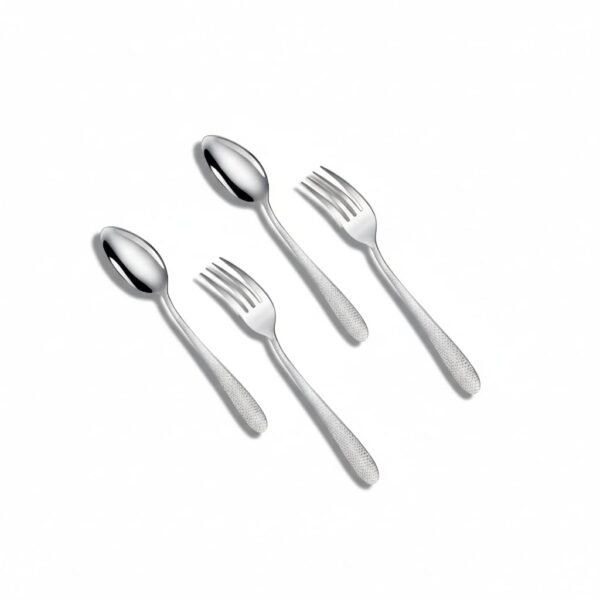 Sterling Silver Dessert Spoon & Fruit Fork Set of 4 (2 Dessert Spoons + 2 Fruit Forks), Stainless Steel Cutlery Set, Sterling Silver Flatware, Dishwasher Safe, Modern Elegant Design