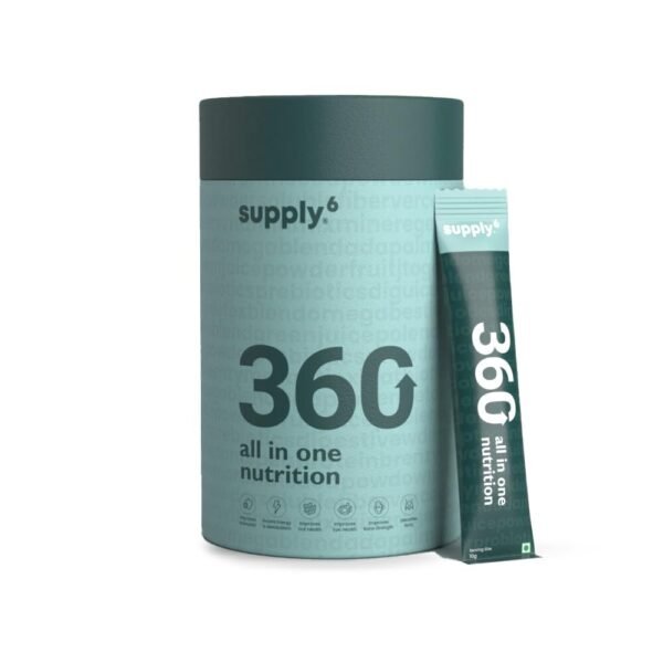 Supply6 360 Ultimate Health Powder for Women & Men | Daily Supplement with 63+Vitamins, Minerals, Probiotics, and Superfoods | Daily Greens | Gut Health supplement, Energy, Immunity (15 Servings)