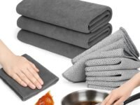 TCCO 7 PCS Kitchen Cleaning Cloth Set – 2 Thickened Magic Microfiber Towels & 5 Non-Scratch Steel Wire Dishcloths, Reusable & Absorbent Rags for Dishes, Pots, Pans, Car & Household Cleaning