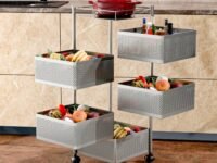 TEX-RO Kitchen Trolley with Wheels, Kitchen Organizer Items and Storage Solutions for Square Kitchen Organizer and Kitchen Accessories Items (Silver Grey,Layer 5)