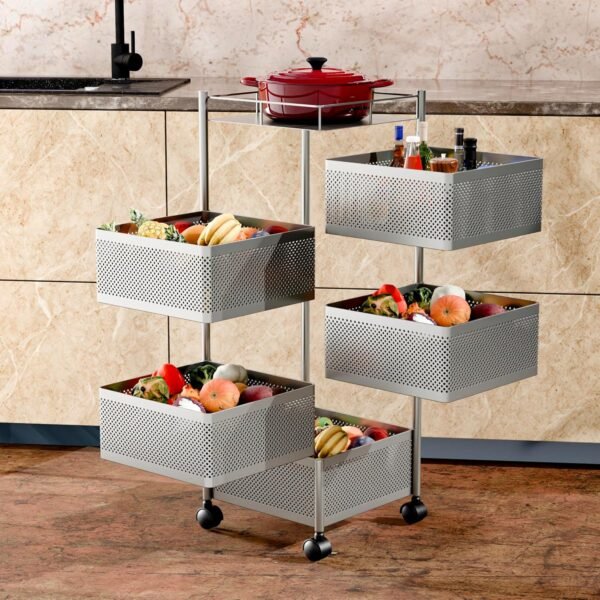 TEX-RO Kitchen Trolley with Wheels, Kitchen Organizer Items and Storage Solutions for Square Kitchen Organizer and Kitchen Accessories Items (Silver Grey,Layer 5)
