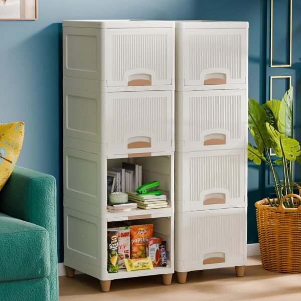 TEX-RO Plastic Wardrobe for Clothes : Versatile Plastic Cupboard for Storage Organizer & Organisers Storage Box for Ideal for Neat and Tidy Storage Solutions Almirah for Clothes (White, 4XL+ 4XL)