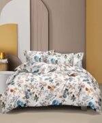 THE HOME STYLE Cotton Feel Glace Cotton Elastic Fitted All Around Printed Queen Size Double Bed Bedsheet wih 2 Pillow Cover (60"x78", Florenza)