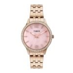 TIMEX Analog Watch for Women Available in Green, Pink, Blue Dial & Gold Stainless Steel Bracelet Band - Water Resistant Wrist Watches