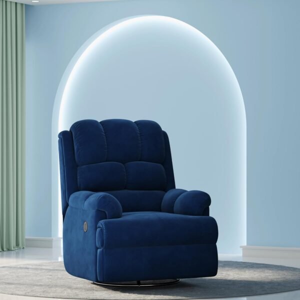 The Sleep Company Luxe Motorised Recliner Sofa | Recline, Rock, Revolve | Patented SmartGRID Technology | German Engineered Mechanism | 1 Seater - Superior Seat Comfort | Blue | Free Installation