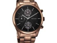 Titan Neo Splash Quartz Multifunction Black Dial Metallic Brown Stainless Steel Strap Watch for Men - NT1805QM04