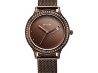 Titan Purple Glam It Up Quartz Analog with Date Brown Dial Brown Stainless Steel Strap Watch for Women - NT2634QM01