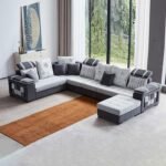 Torque Wood - Bristol 12 Seater Interchangeable U Shape Sofa Set for Living Room (Right Side, Light Grey & Dark Grey) | Sectional Sofa Couches Set with 4 Puffy | 1 Years Warranty