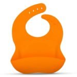 UCRAVO Vibrant Orange Silicone Bib with Extra Wide Food Pocket – Leakproof Toddler Feeding Bib – Soft Adjustable Neck Strap – BPA-Free Dishwasher Safe Silicone Bib for Messy Eaters