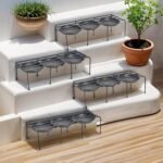 UGAOO rust proof metal plant stand for balcony, flower pots, indoor & outdoor plants, living room decor, gamla stand (Rectangle stand - Set of 4, Metallic Black)