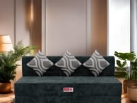USHA SHRIRAM Folding Sofa Cum Bed 5x6 Feet – Comfortable 3-Person Seating with Durable Grey Molfino Fabric and Washable Cover, Perfect for Guests, Space-Saving Design, Includes 1-Year Warranty