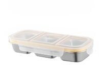 UniKart Stainless Steel Lunch Box 3 Compartment | 600ml Leak Proof Bento Box | Airtight Silicone Seal, Dishwasher Safe 304 Steel Slim Portable Tiffin | Office School Storage Container (Natural)