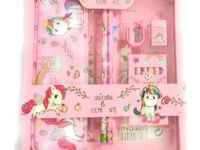 Unicorn-Themed Stationery Set for Kids – 12 Pcs School Kit with Pencil Case, Pencils, Eraser, Ruler, Sharpener & More – Return Gift for Girls 6-12 Years – Cute Stationery Items (Pink)