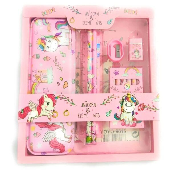 Unicorn-Themed Stationery Set for Kids – 12 Pcs School Kit with Pencil Case, Pencils, Eraser, Ruler, Sharpener & More – Return Gift for Girls 6-12 Years – Cute Stationery Items (Pink)