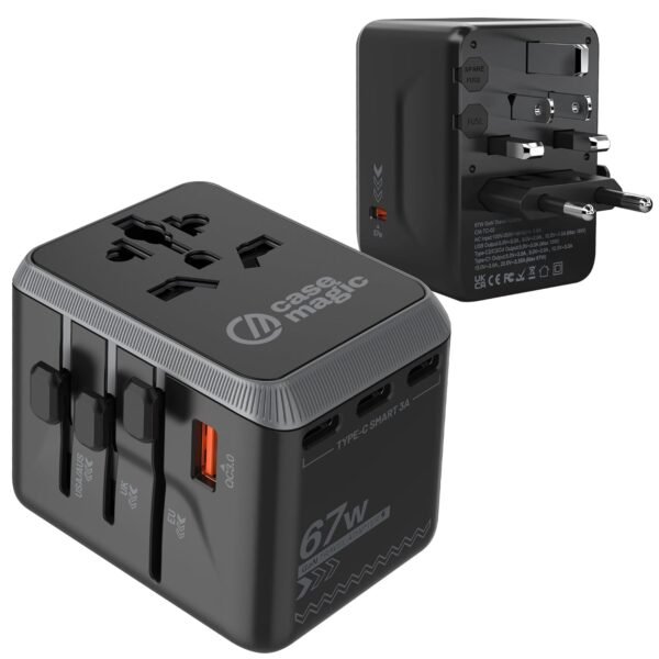 Universal Travel Adapter (67W GaN) All-in-One International Power Adapter with USB-C & QC3.0, USB-A, Fast Charger for MacBook, Laptop, iPhone, Android, for 200+ Countries (USA/AUS/UK/EU)